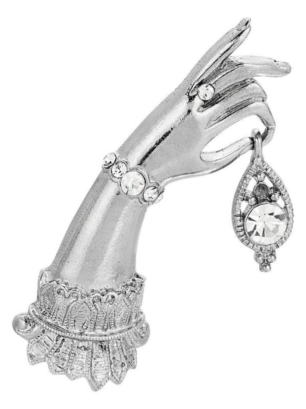 1928 Silver Tone Simulated Crystal Lady's Hand Brooch
